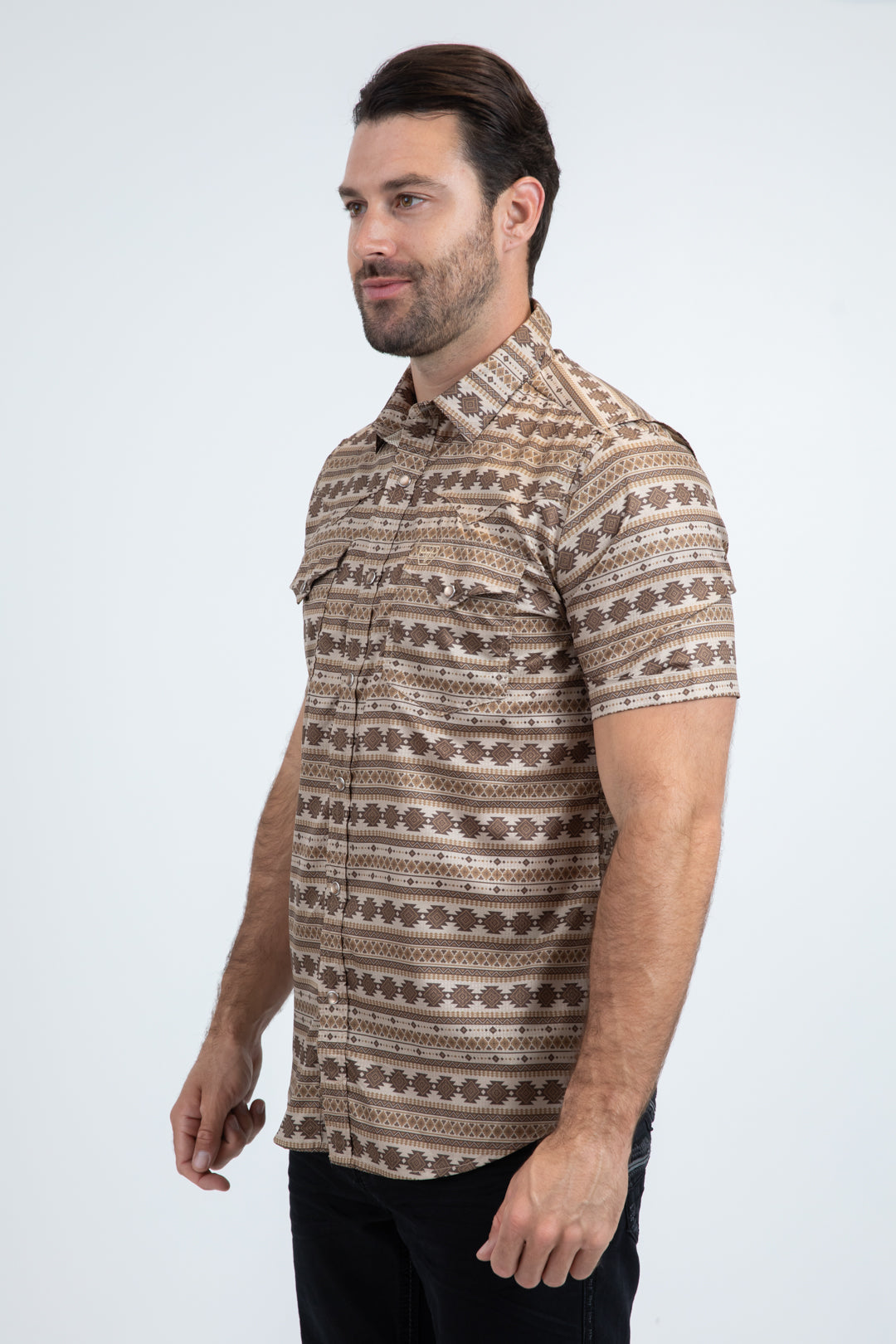 Men's Performance Western Short Sleeve Beige Shirt
