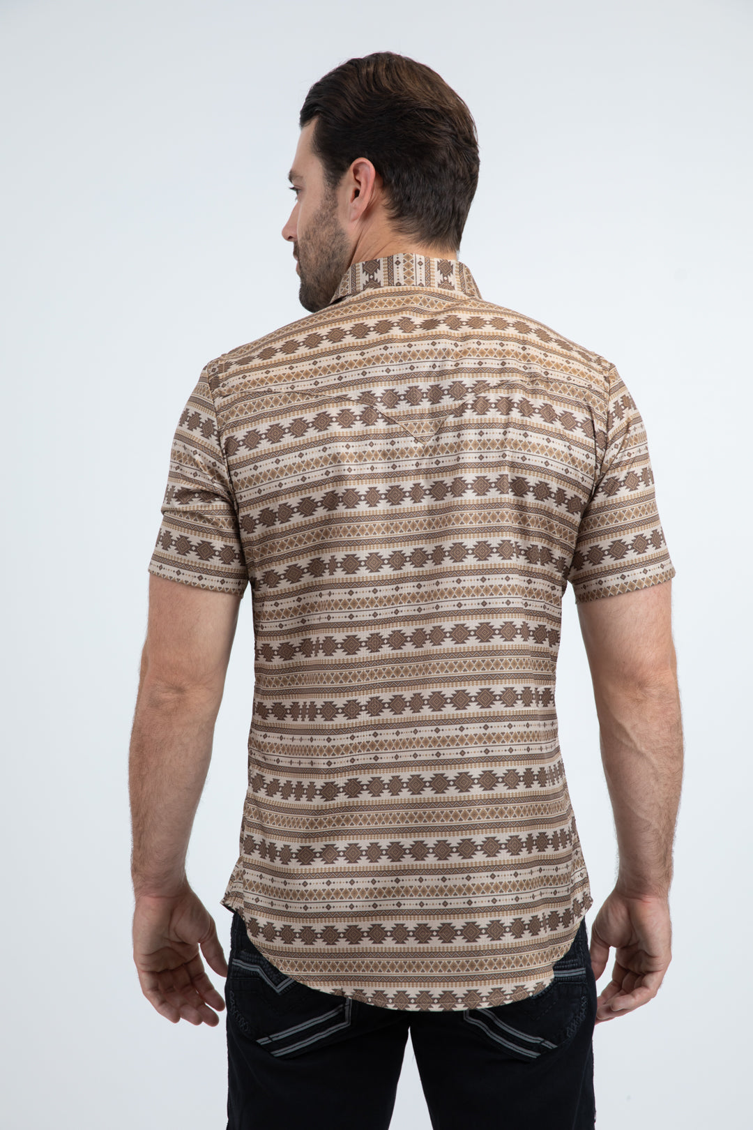 Men's Performance Western Short Sleeve Beige Shirt