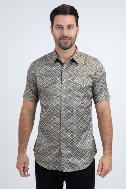 Men's Performance Western Short Sleeve Beige Shirt