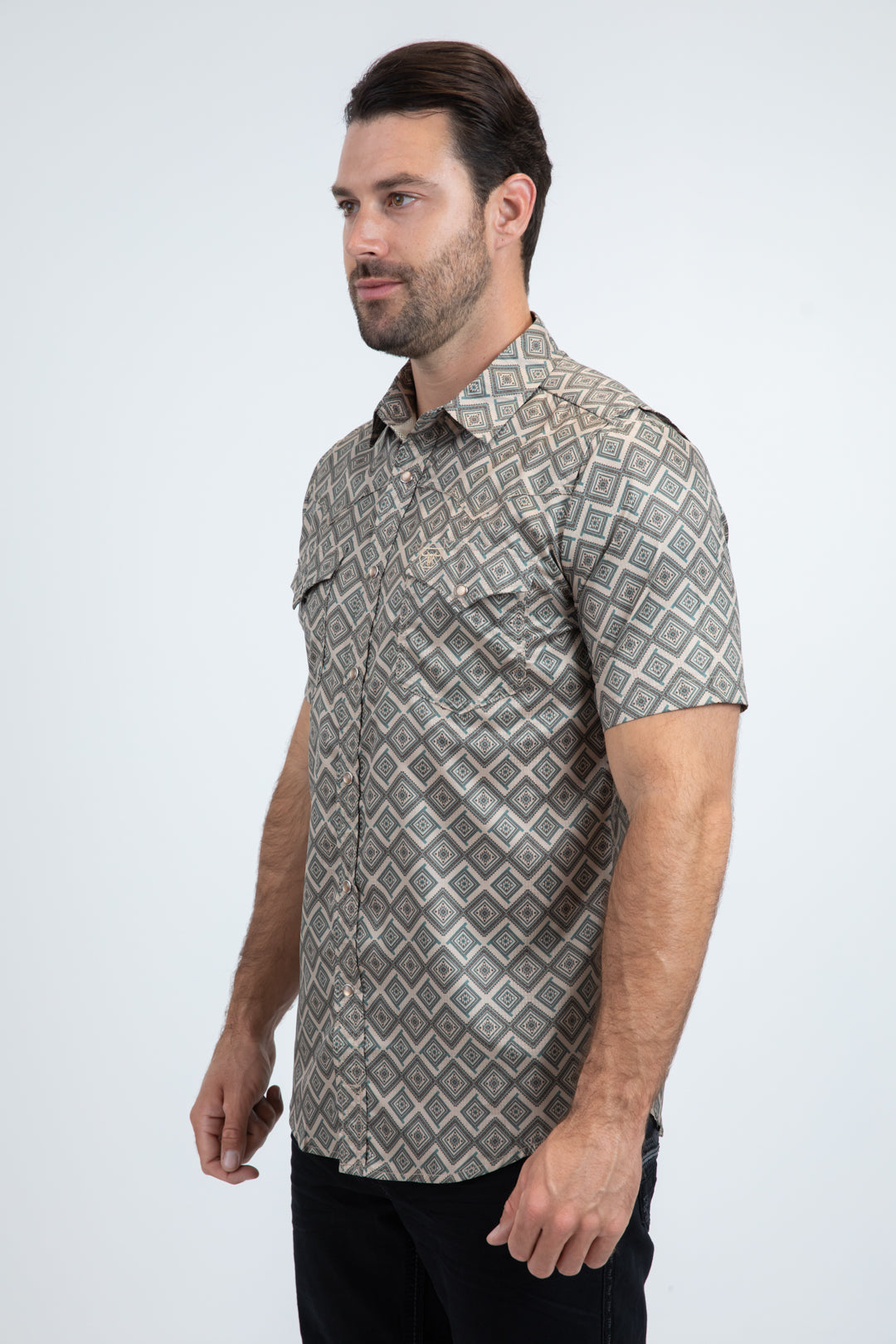 Men's Performance Western Short Sleeve Beige Shirt