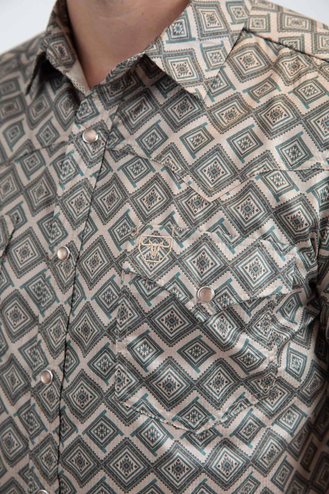 Men's Performance Western Short Sleeve Beige Shirt