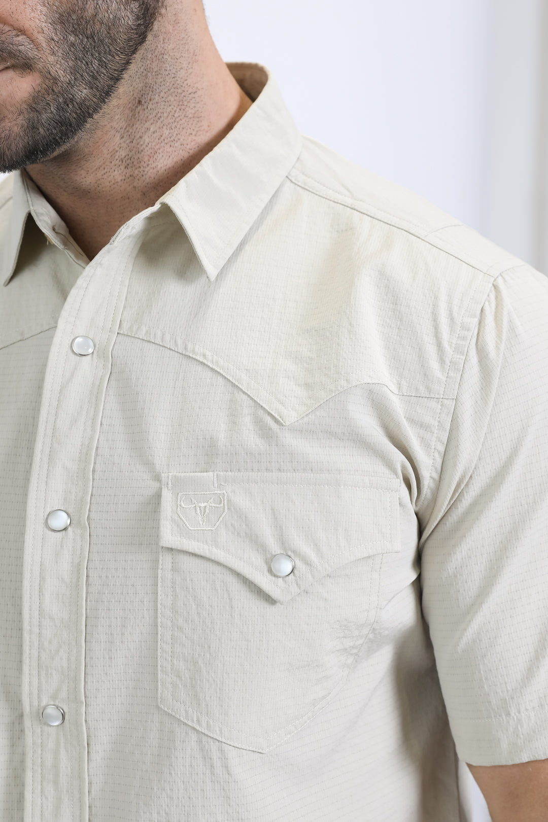 Men's Performance Western Short Sleeve Beige Shirt