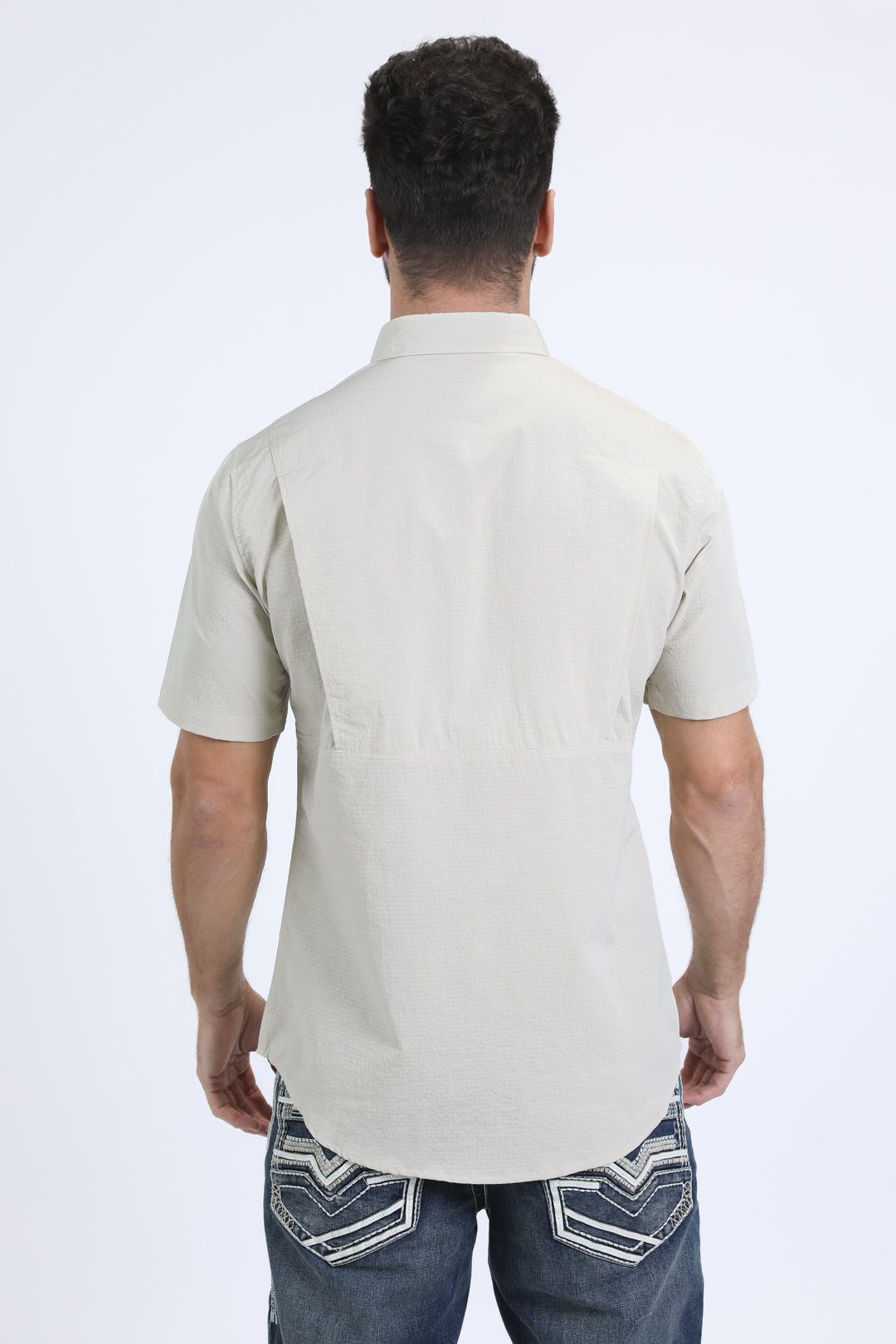 Men's Performance Western Short Sleeve Beige Shirt