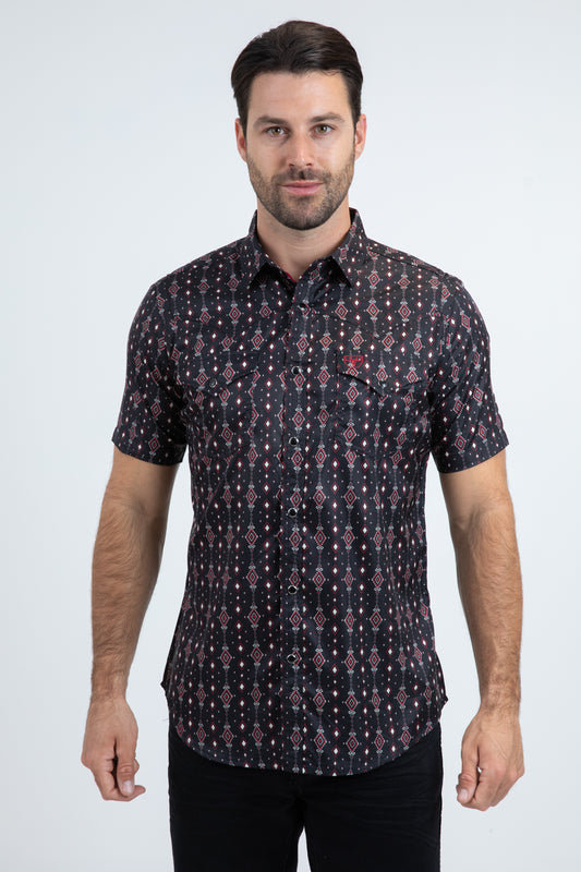 Men's Performance Western Short Sleeve Black Shirt