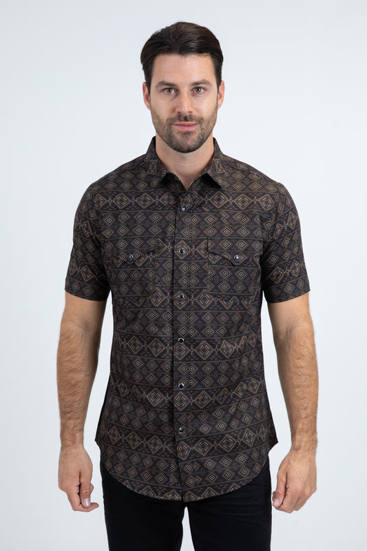 Men's Performance Western Short Sleeve Black Shirt