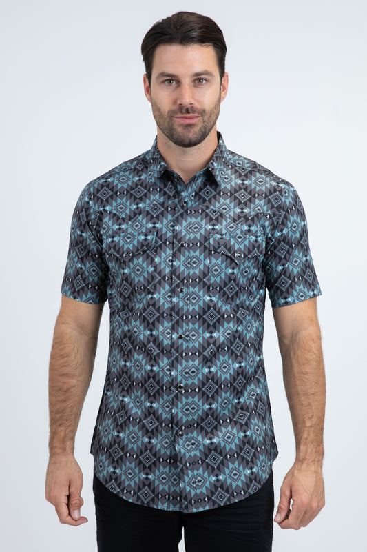 Men's Performance Western Short Sleeve Black Shirt