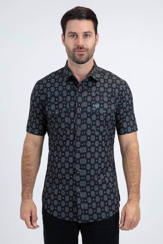 Men's Performance Western Short Sleeve Black Shirt