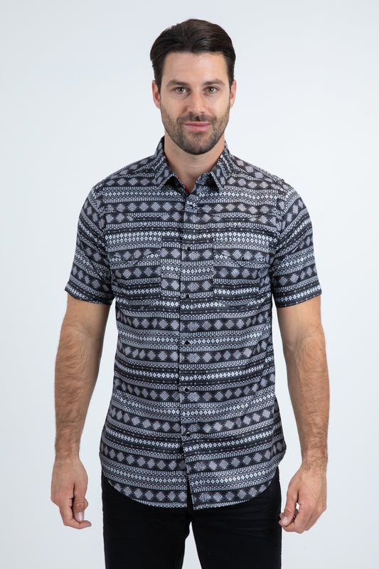 Men's Performance Western Short Sleeve Black Shirt
