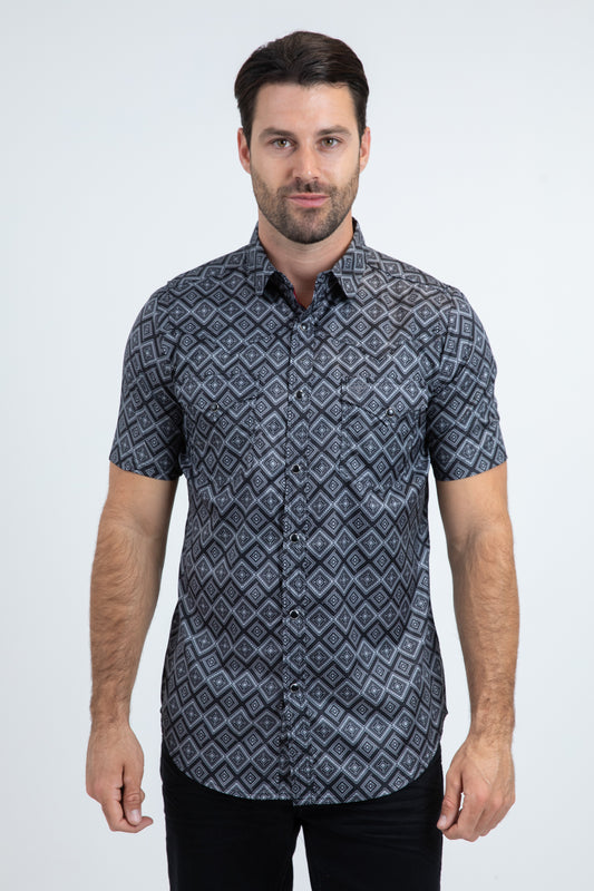 Men's Performance Western Short Sleeve Black Shirt