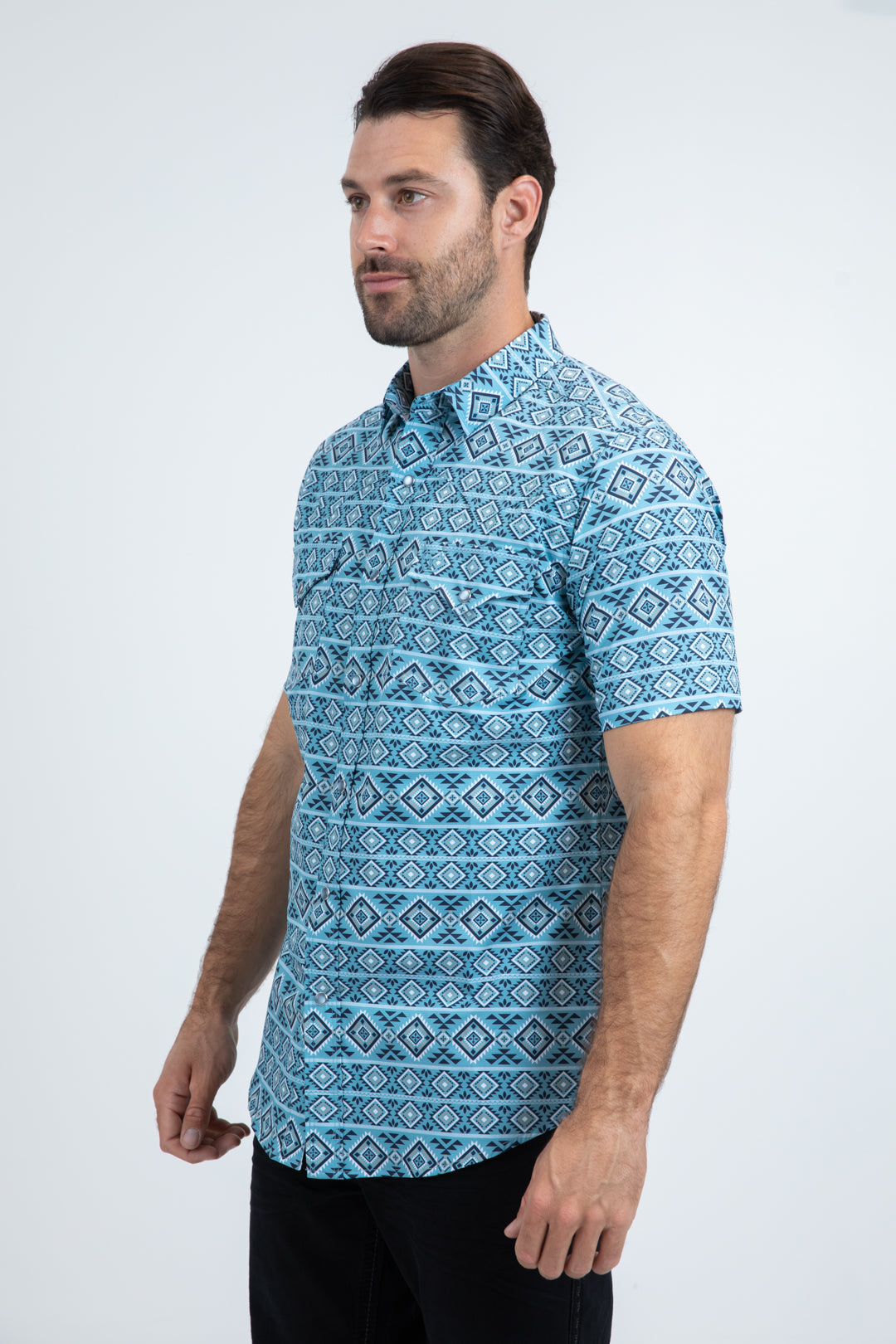 Men's Performance Western Short Sleeve Blue Shirt
