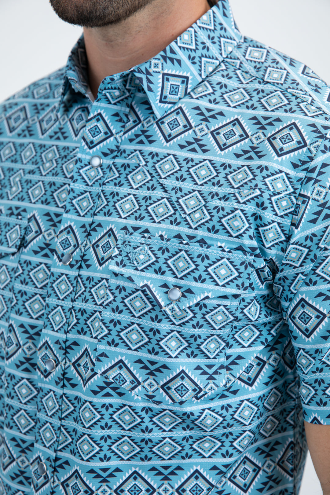 Men's Performance Western Short Sleeve Blue Shirt