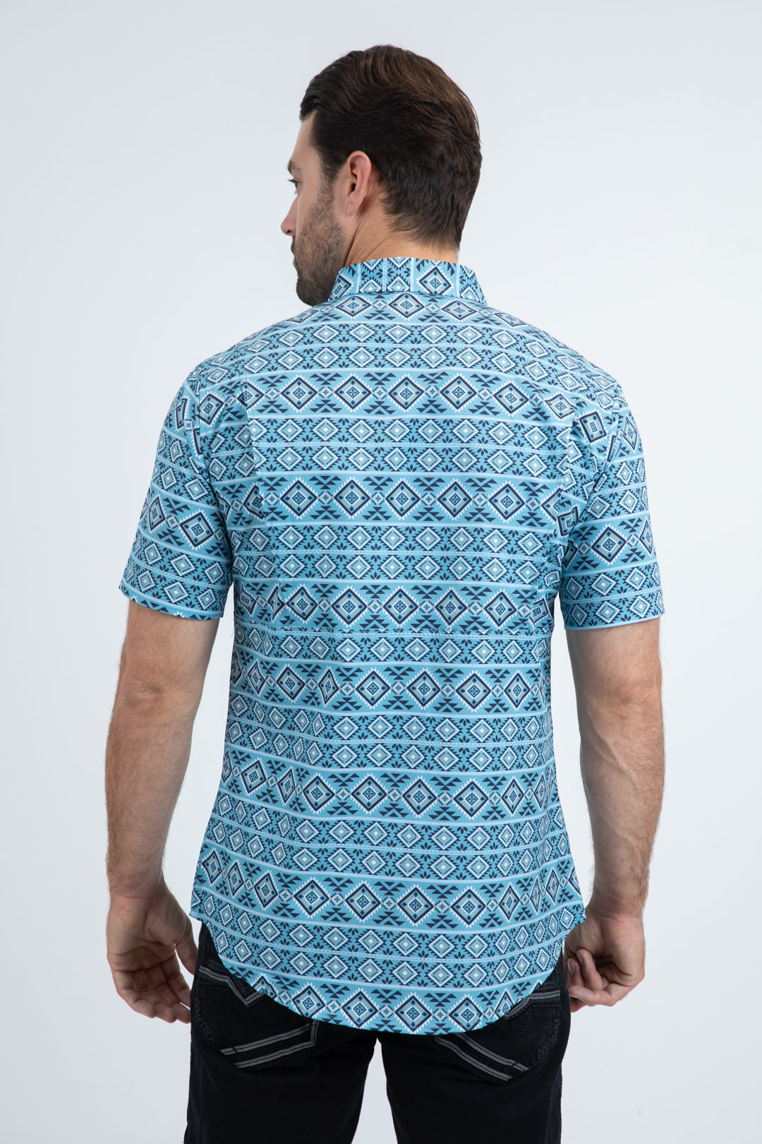 Men's Performance Western Short Sleeve Blue Shirt