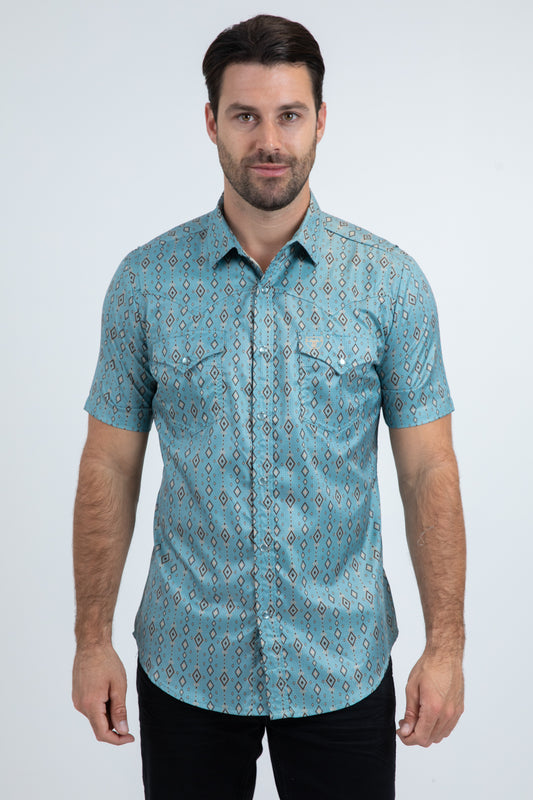 Men's Performance Western Short Sleeve Blue Shirt