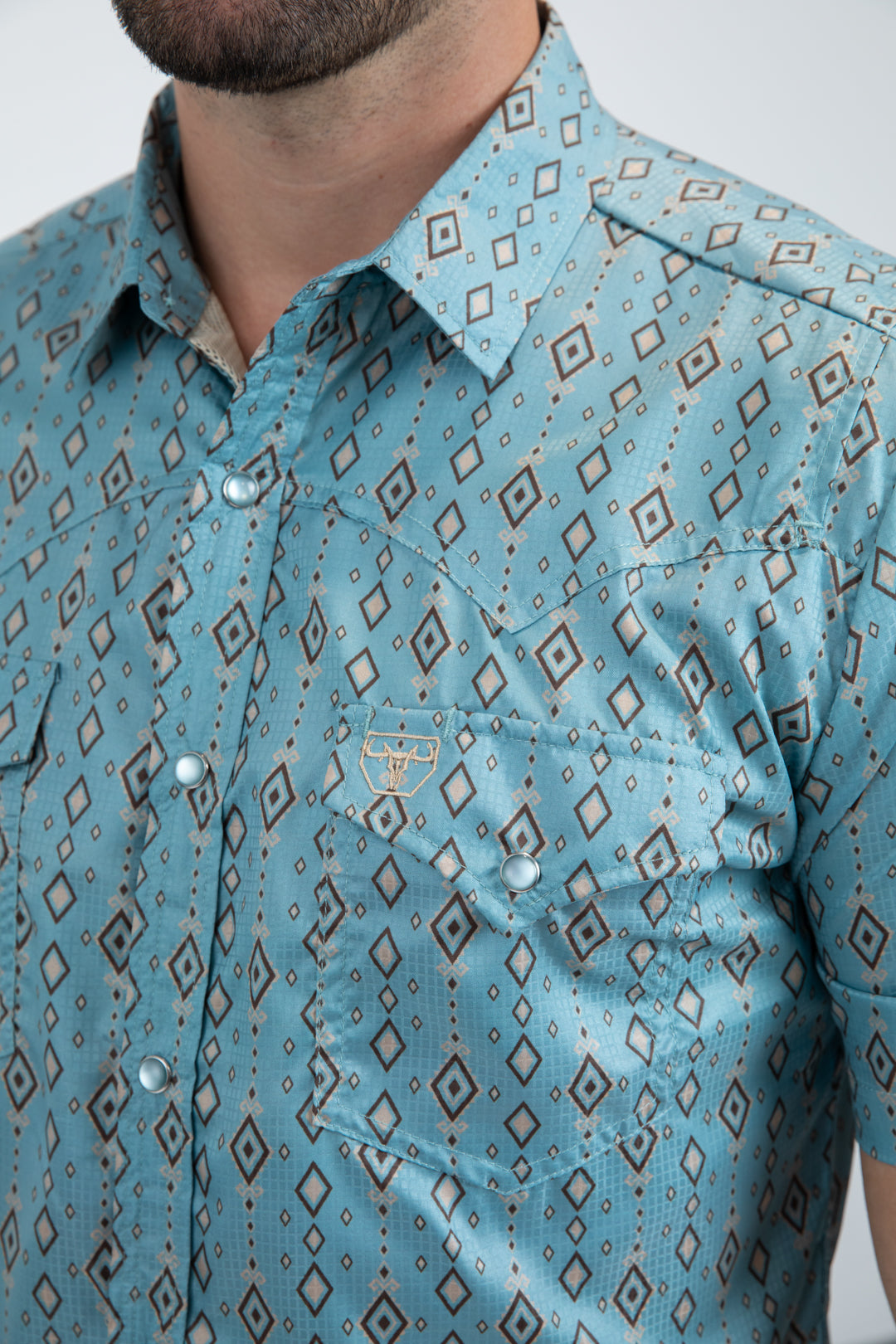 Men's Performance Western Short Sleeve Blue Shirt