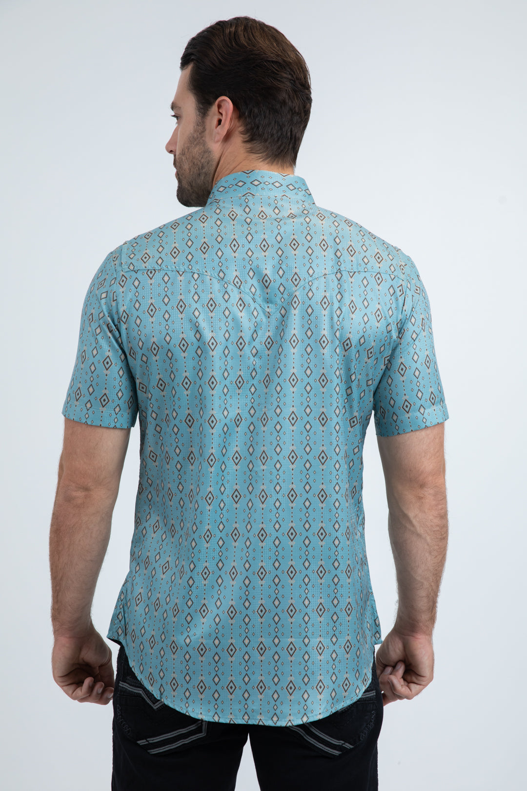 Men's Performance Western Short Sleeve Blue Shirt
