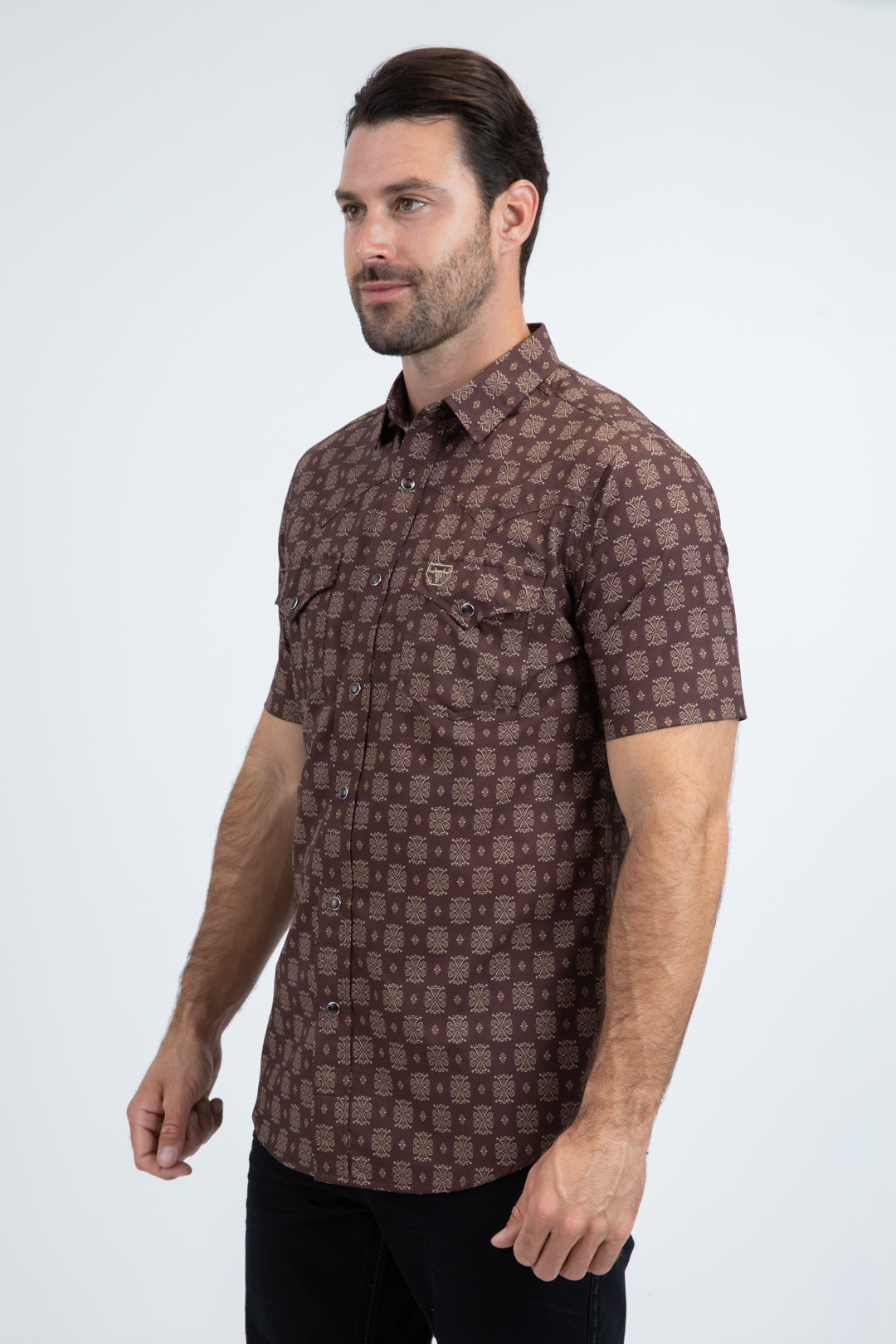 Men's Performance Western Short Sleeve Brown Shirt