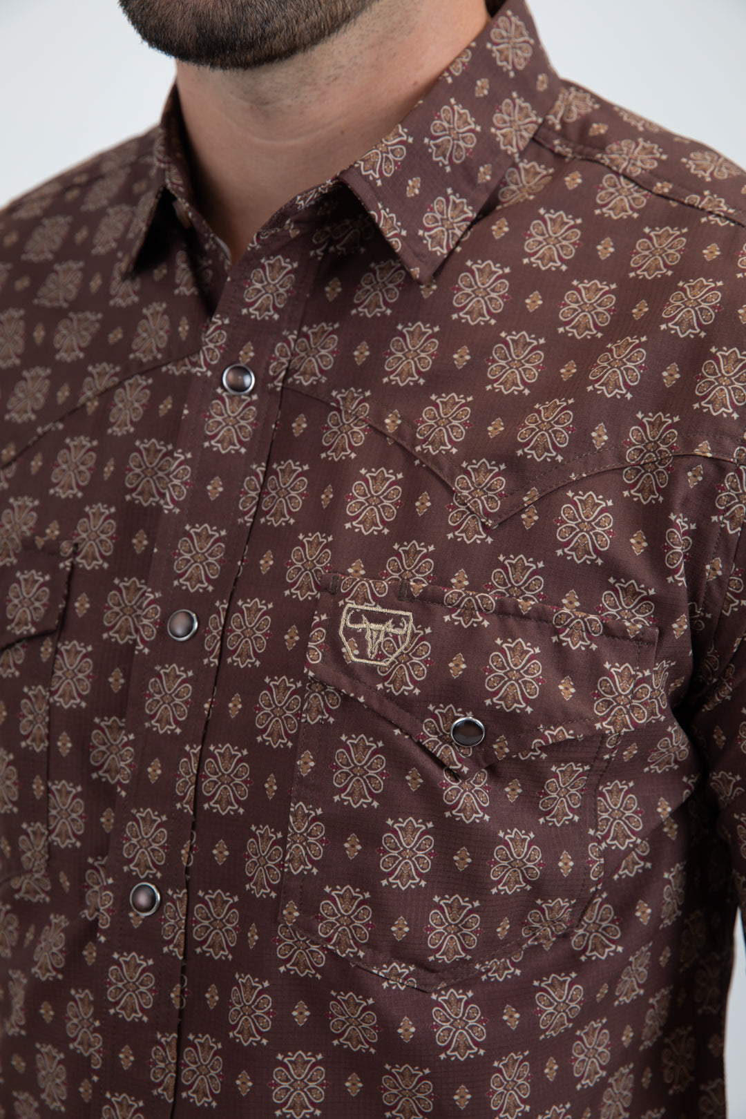 Men's Performance Western Short Sleeve Brown Shirt