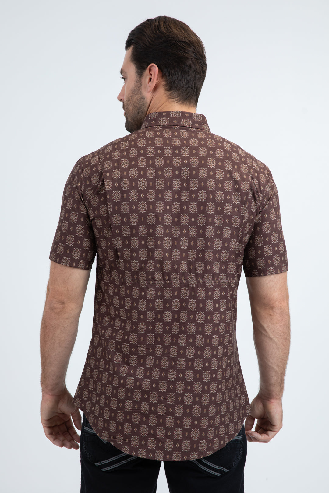 Men's Performance Western Short Sleeve Brown Shirt