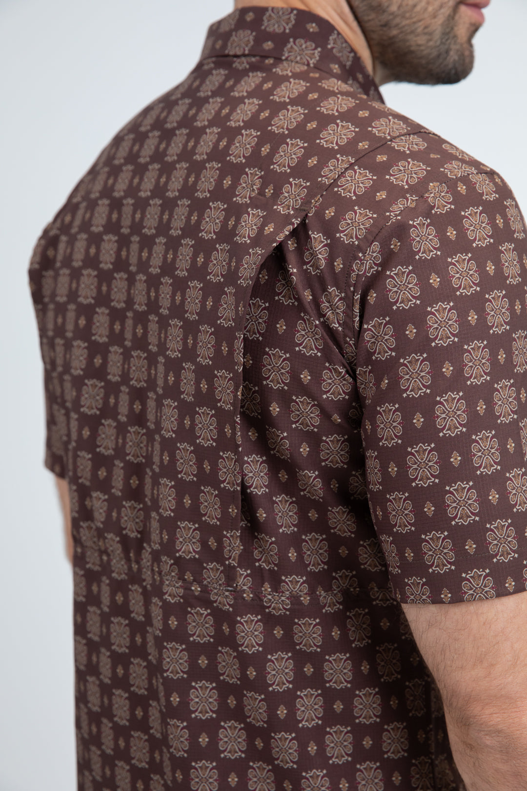 Men's Performance Western Short Sleeve Brown Shirt
