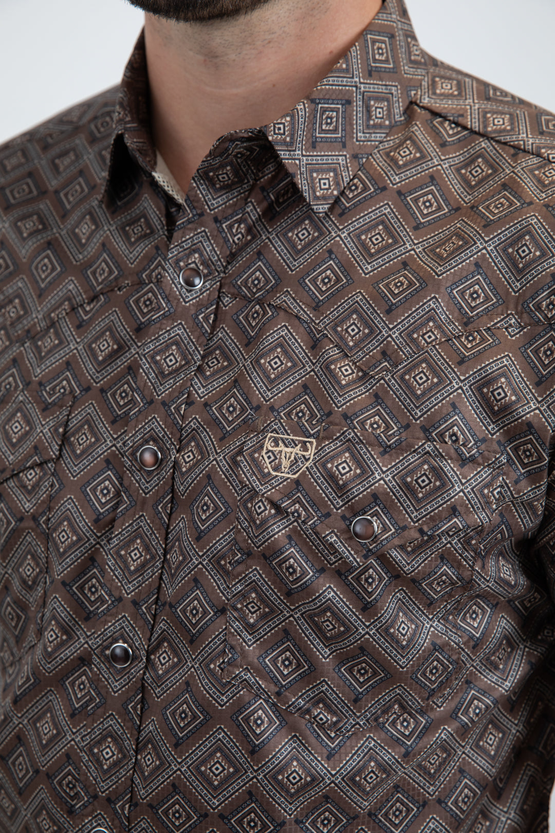 Men's Performance Western Short Sleeve Brown Shirt