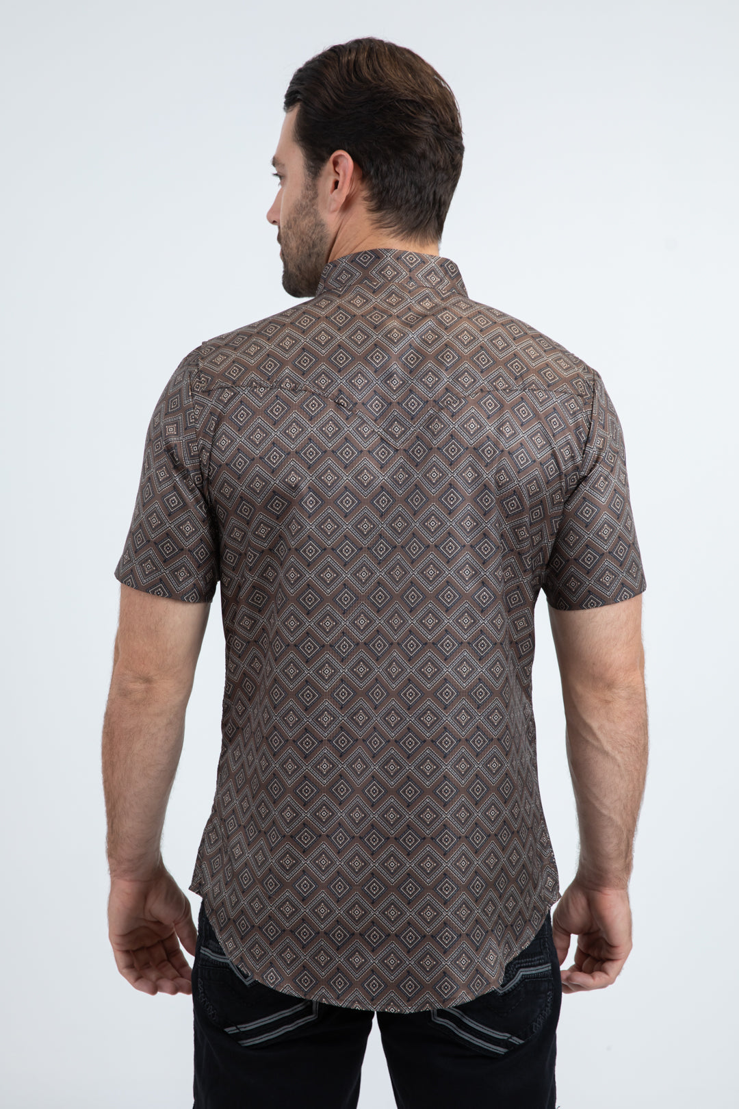 Men's Performance Western Short Sleeve Brown Shirt