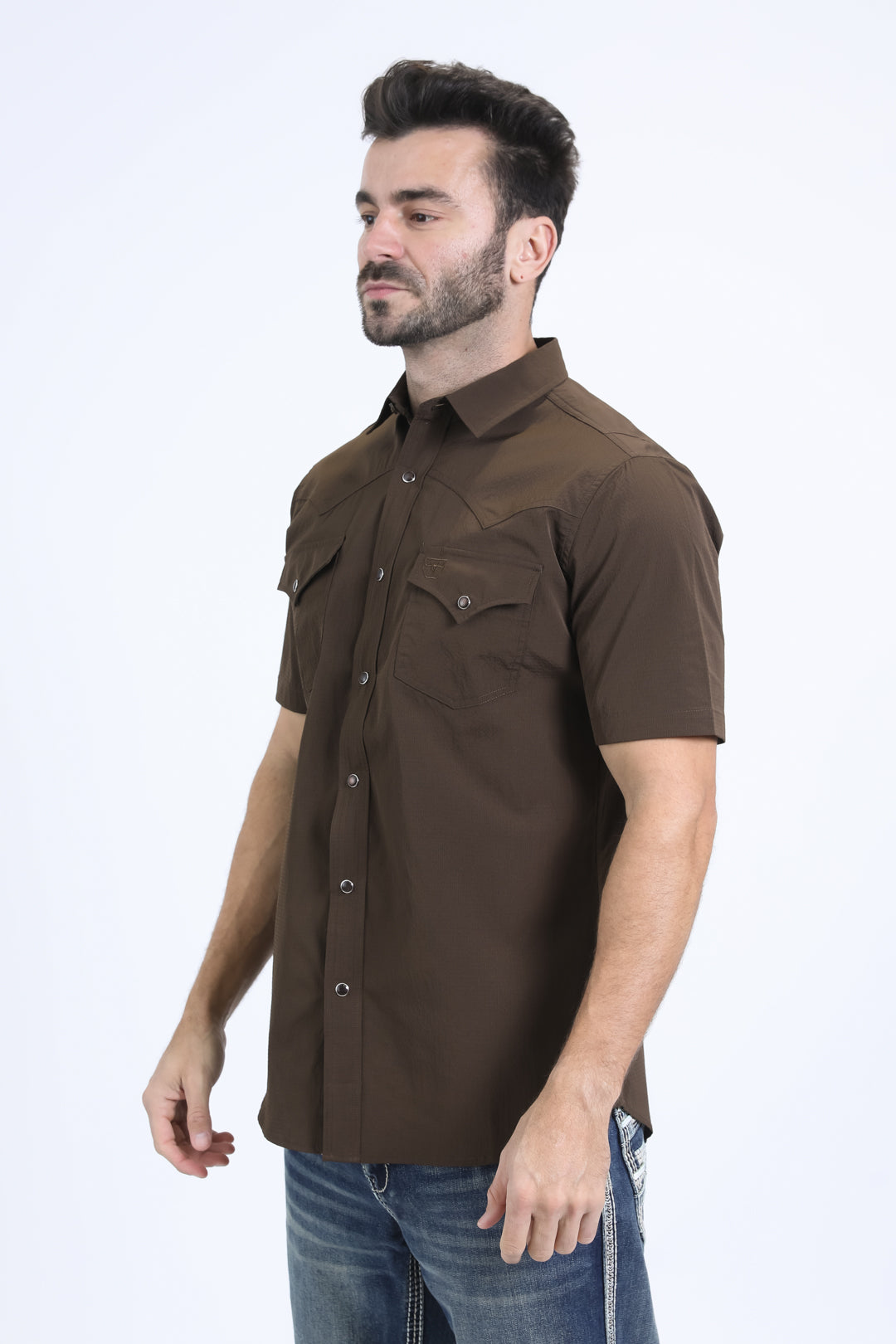 Men's Performance Western Short Sleeve Brown Shirt