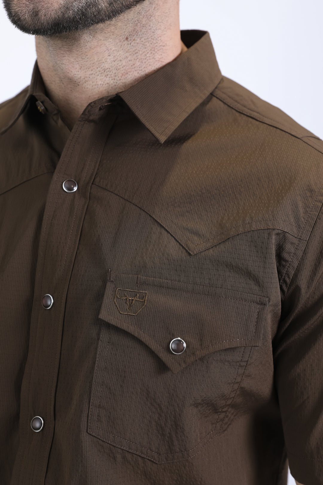 Men's Performance Western Short Sleeve Brown Shirt