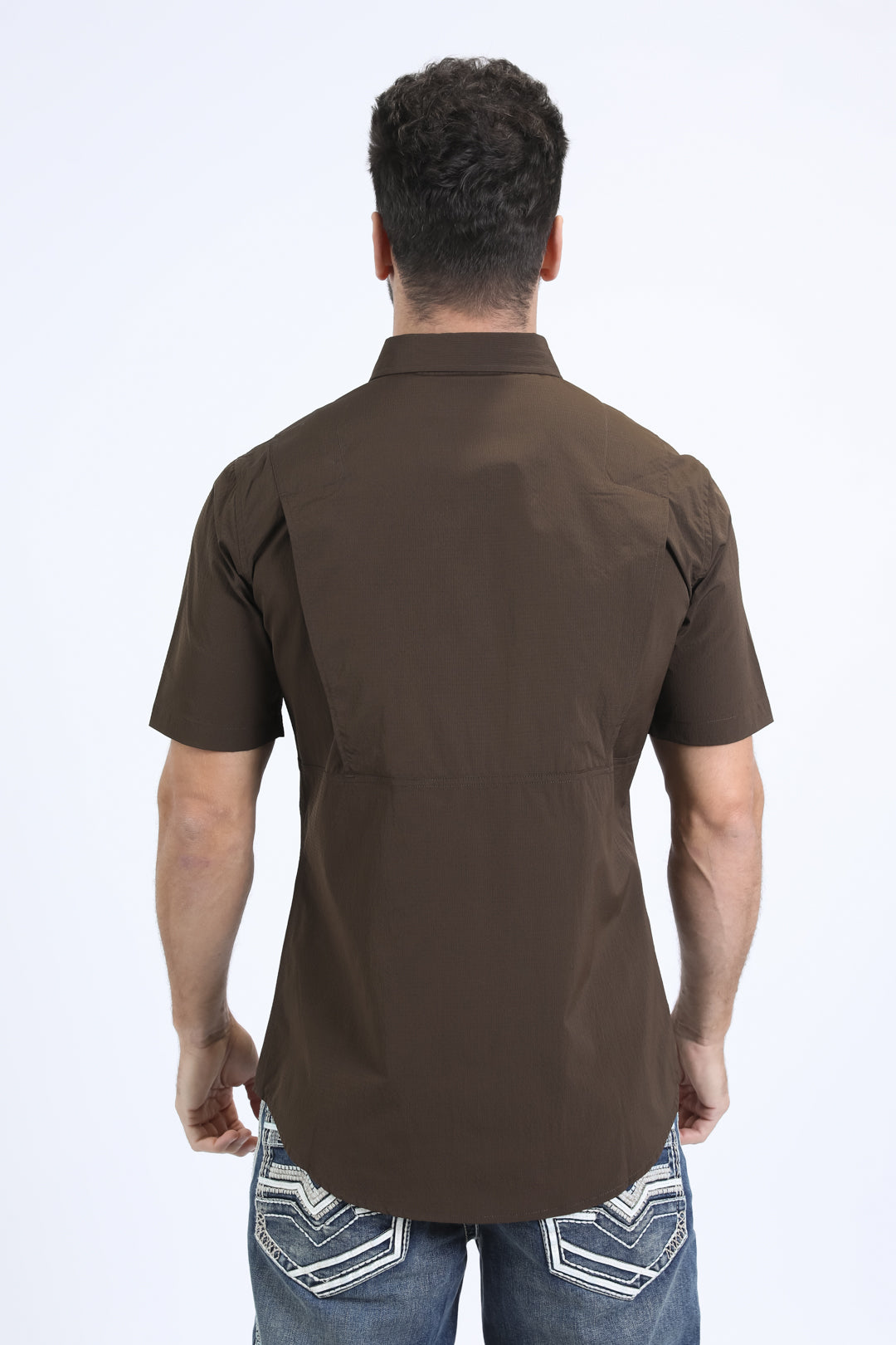 Men's Performance Western Short Sleeve Brown Shirt