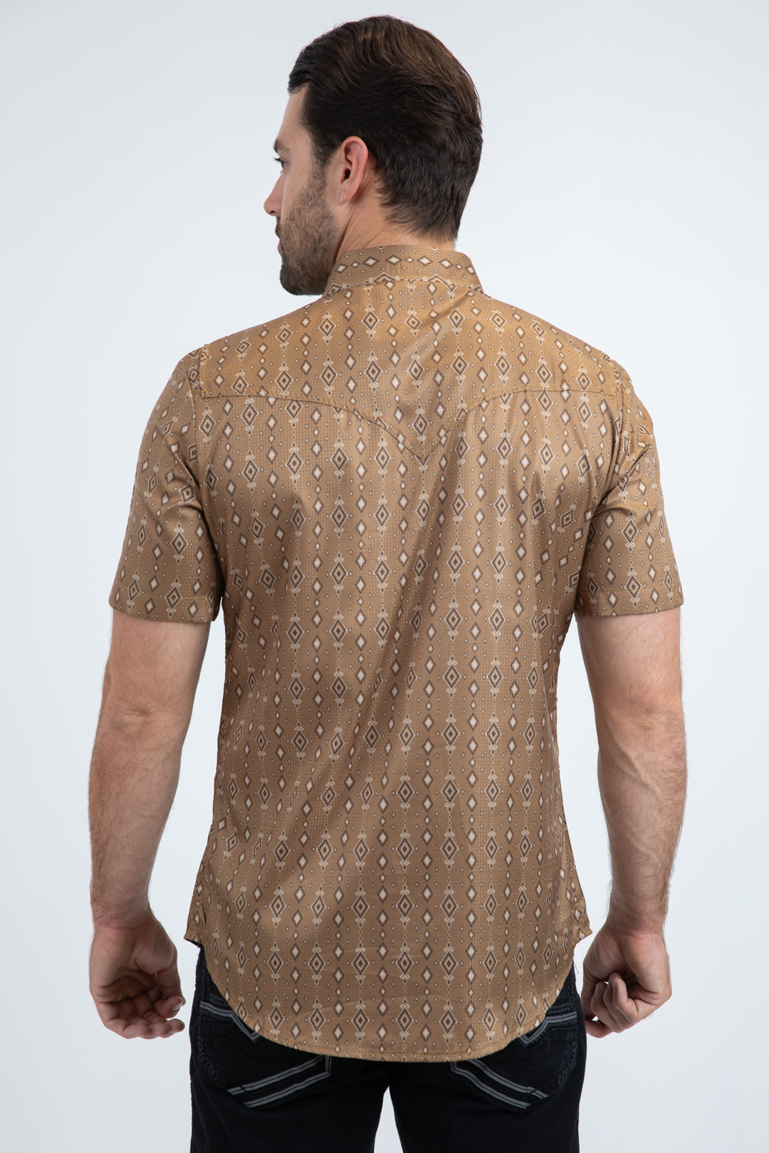 Men's Performance Western Short Sleeve Camel Shirt – Platini Fashion Men's Performance Western Short Sleeve Camel Shirt – Platini Fashion