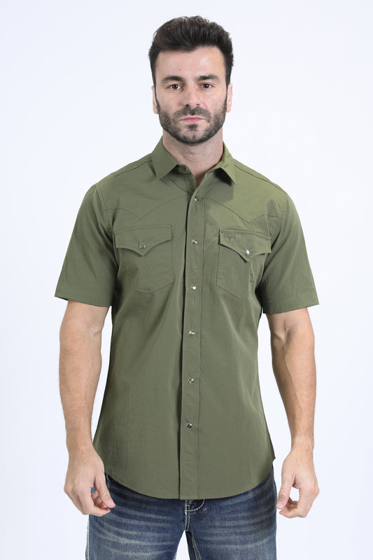 Men's Performance Western Short Sleeve Green Shirt