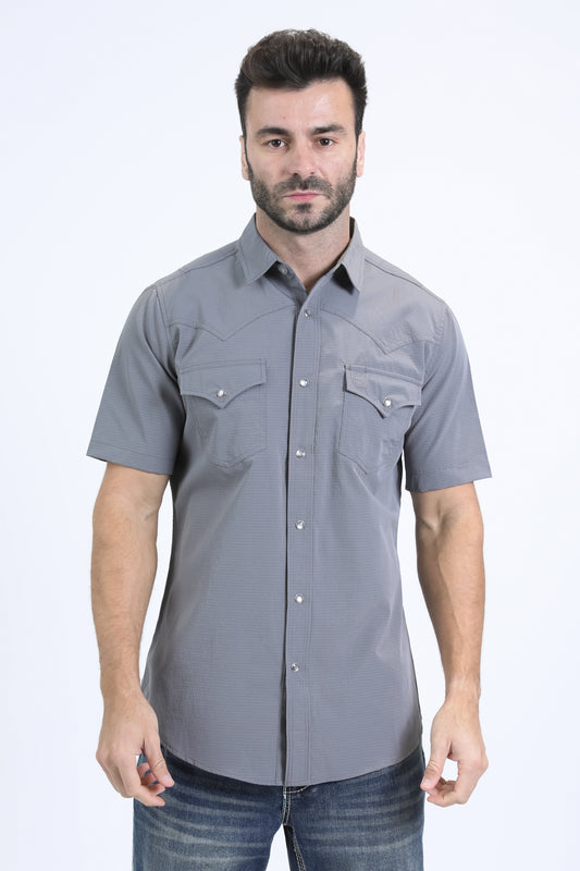 Men's Performance Western Short Sleeve Grey Shirt