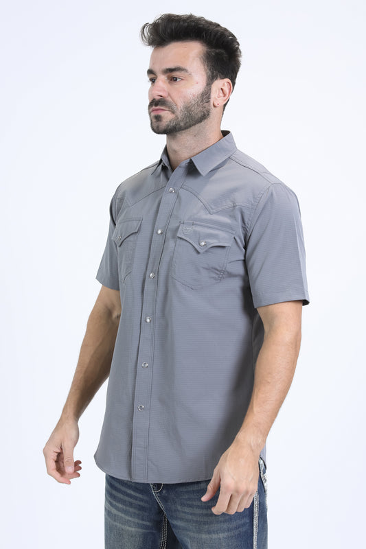 grey performance western solid shirt side platini