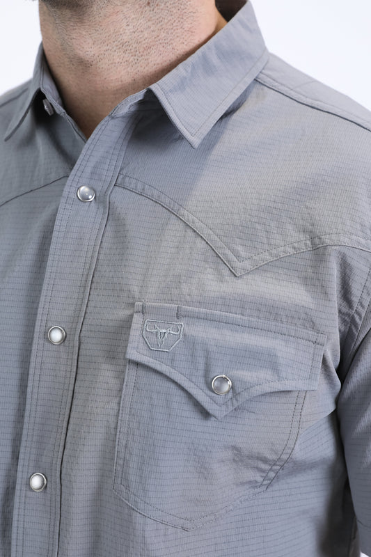 grey performance western solid shirt detail platini