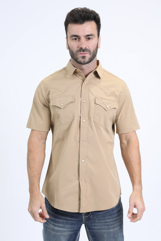 Men's Performance Western Short Sleeve Khaki Shirt