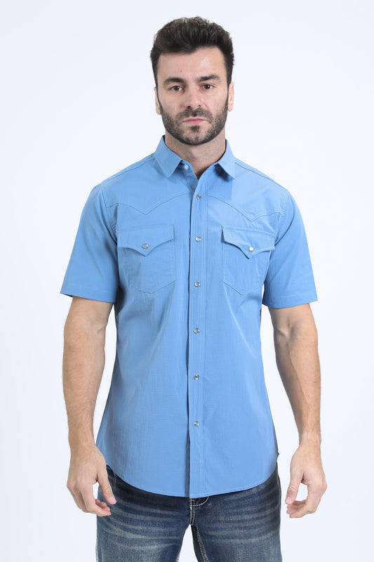 Men's Performance Western Short Sleeve Lt. Blue Shirt