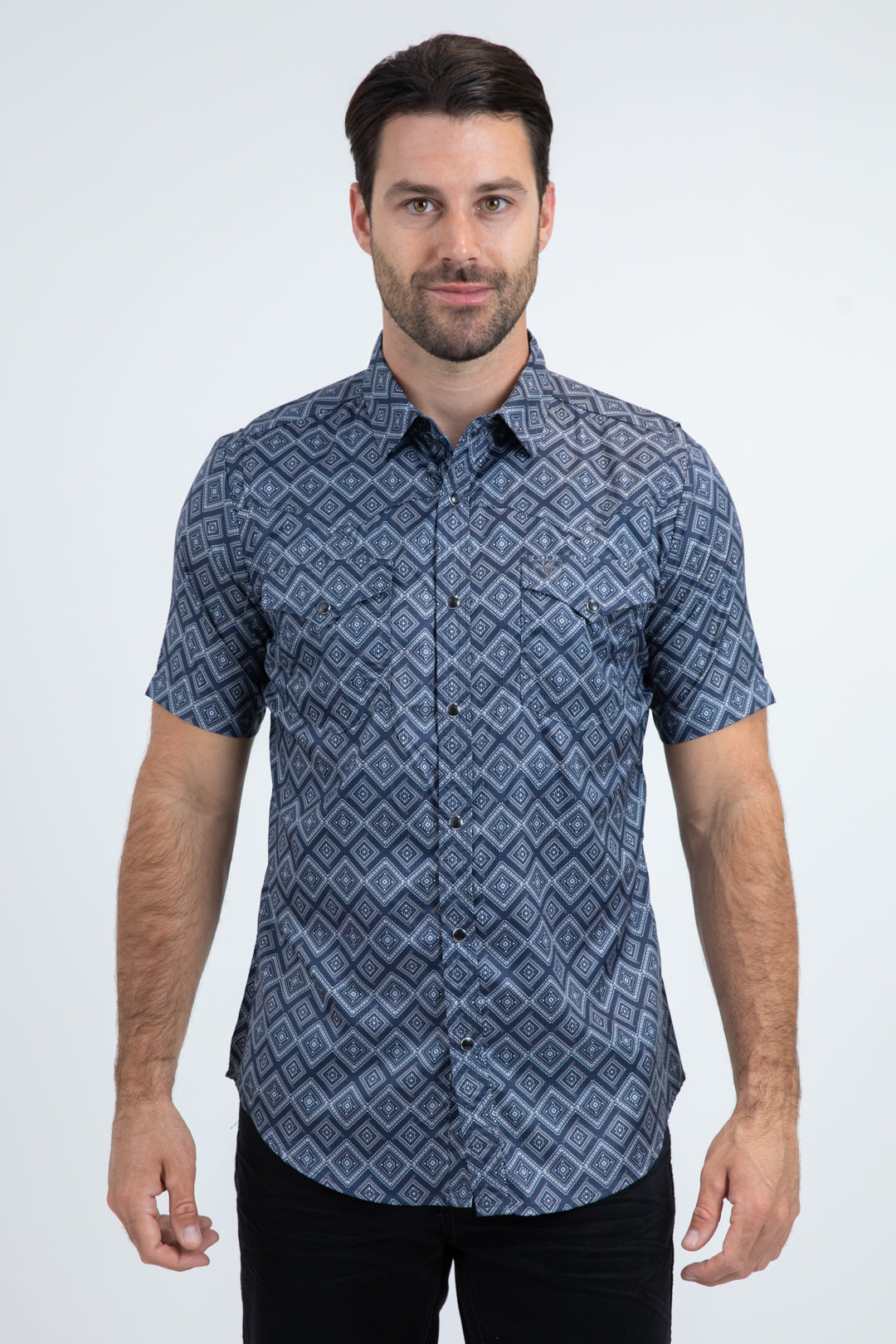 Men's Performance Western Short Sleeve Navy Shirt