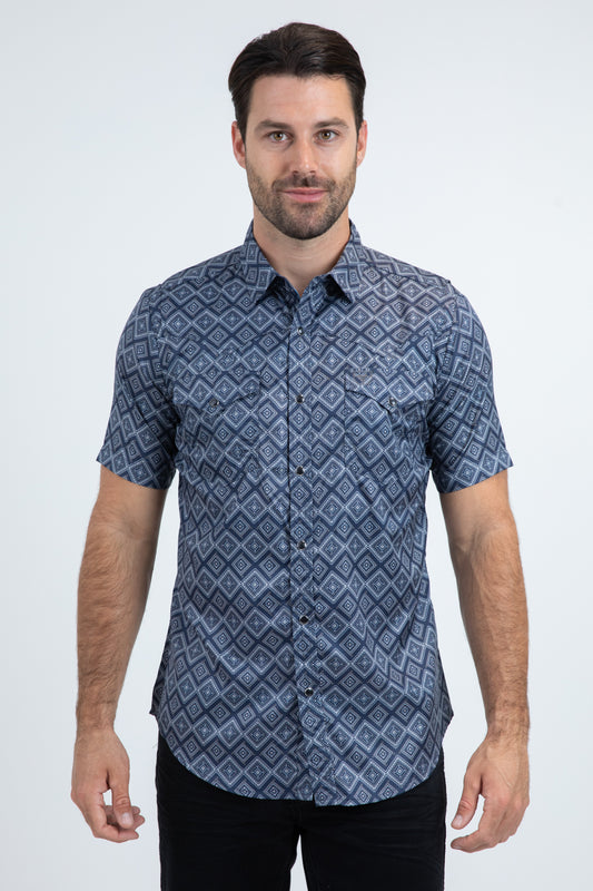 Men's Performance Western Short Sleeve Navy Shirt
