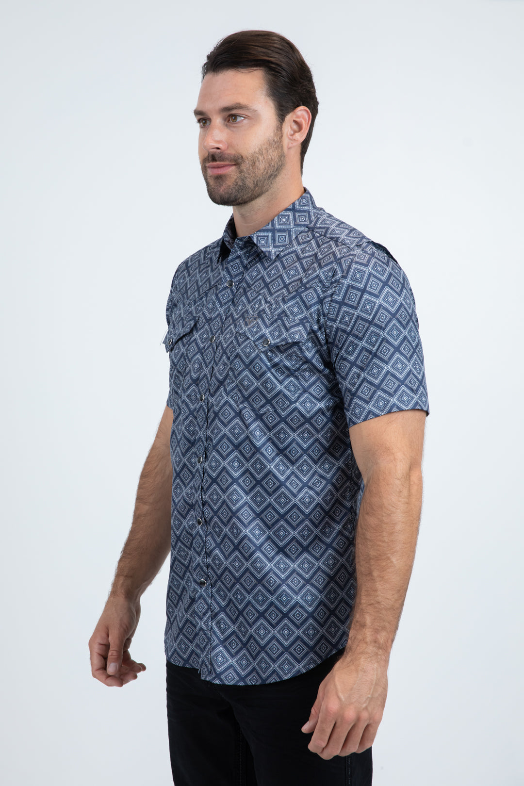 Men's Performance Western Short Sleeve Navy Shirt