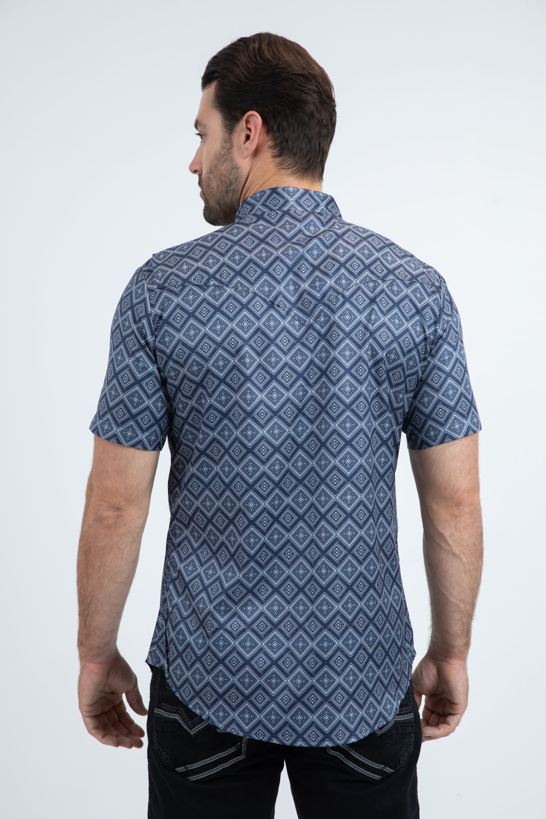 Men's Performance Western Short Sleeve Navy Shirt