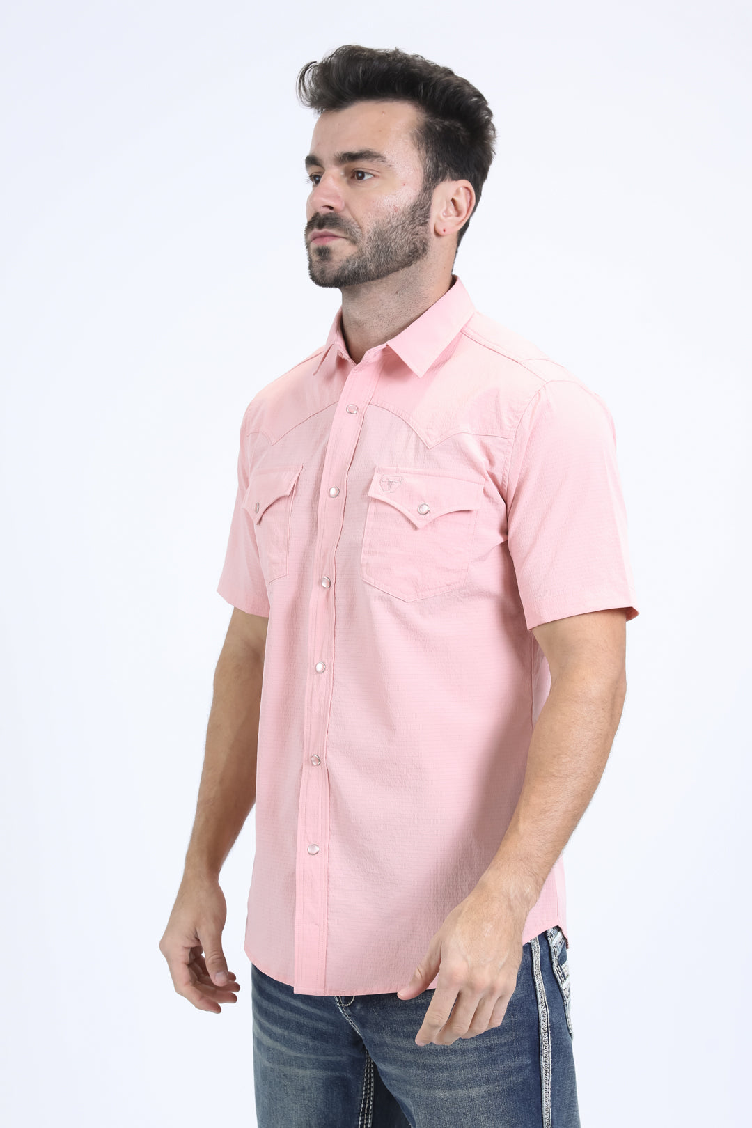 Men's Performance Western Short Sleeve Pink Shirt
