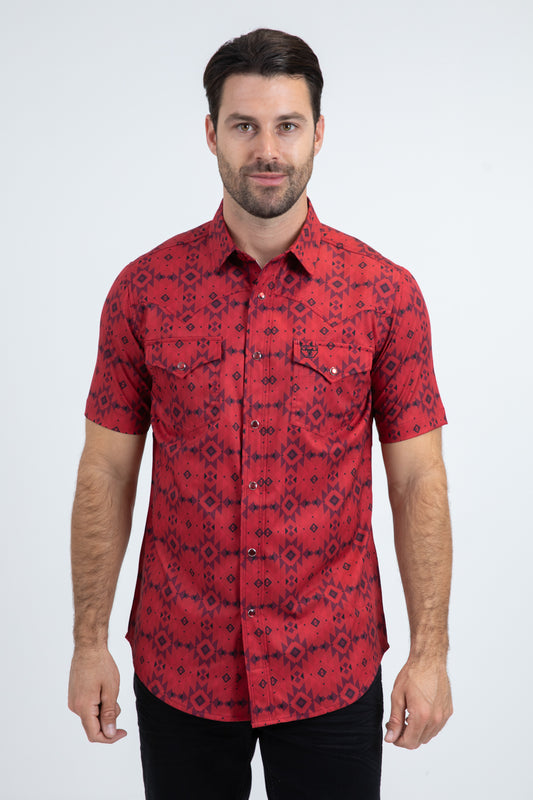 Men's Performance Western Short Sleeve Red Shirt