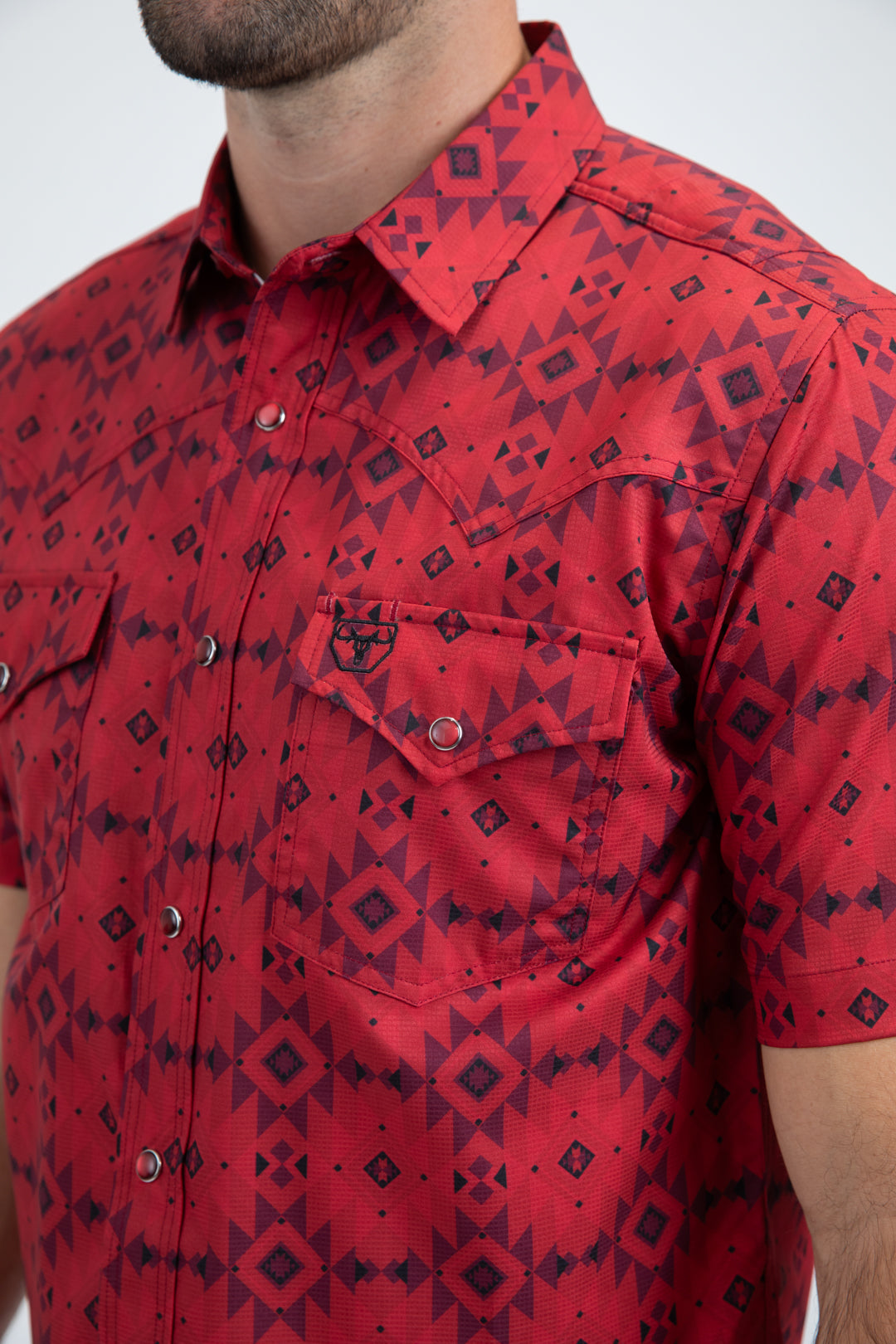 Men's Performance Western Short Sleeve Red Shirt