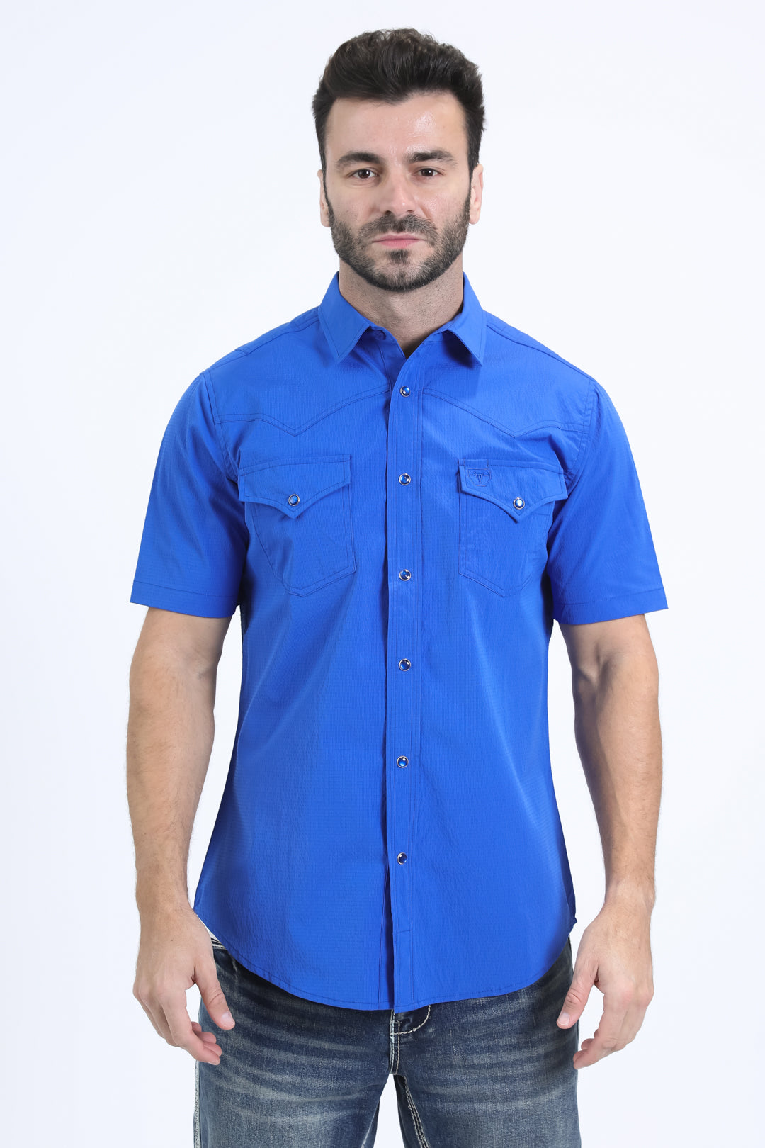 Men's Performance Western Short Sleeve Royal Blue Shirt