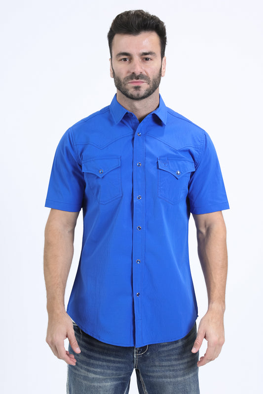 Men's Performance Western Short Sleeve Royal Blue Shirt