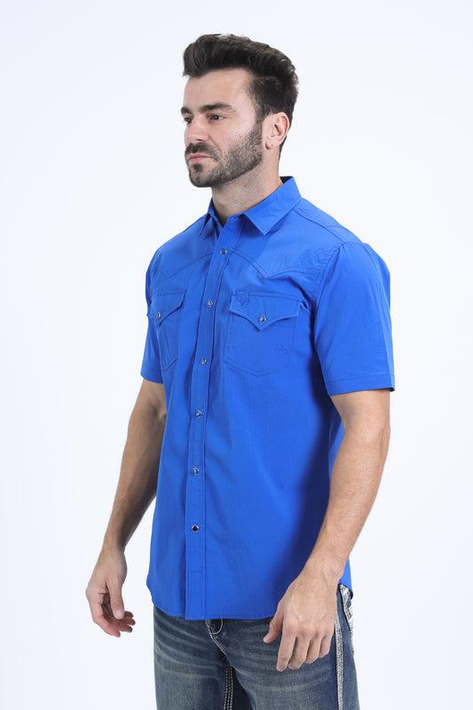 royal blue performance western solid shirt men platini back