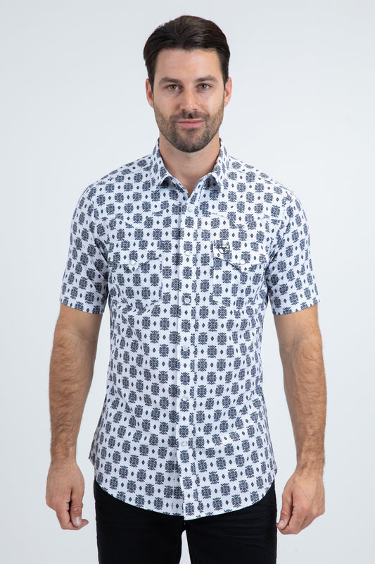 Men's Performance Western Short Sleeve White Shirt