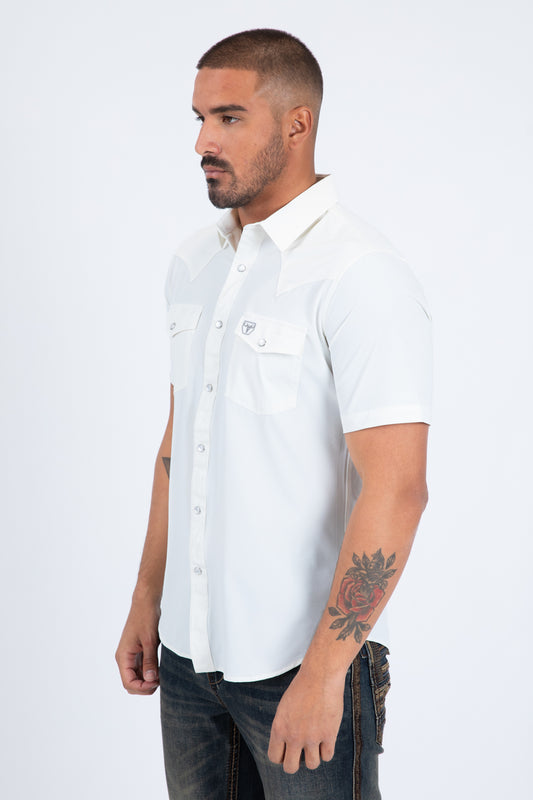 white performance western solid shirt side platini