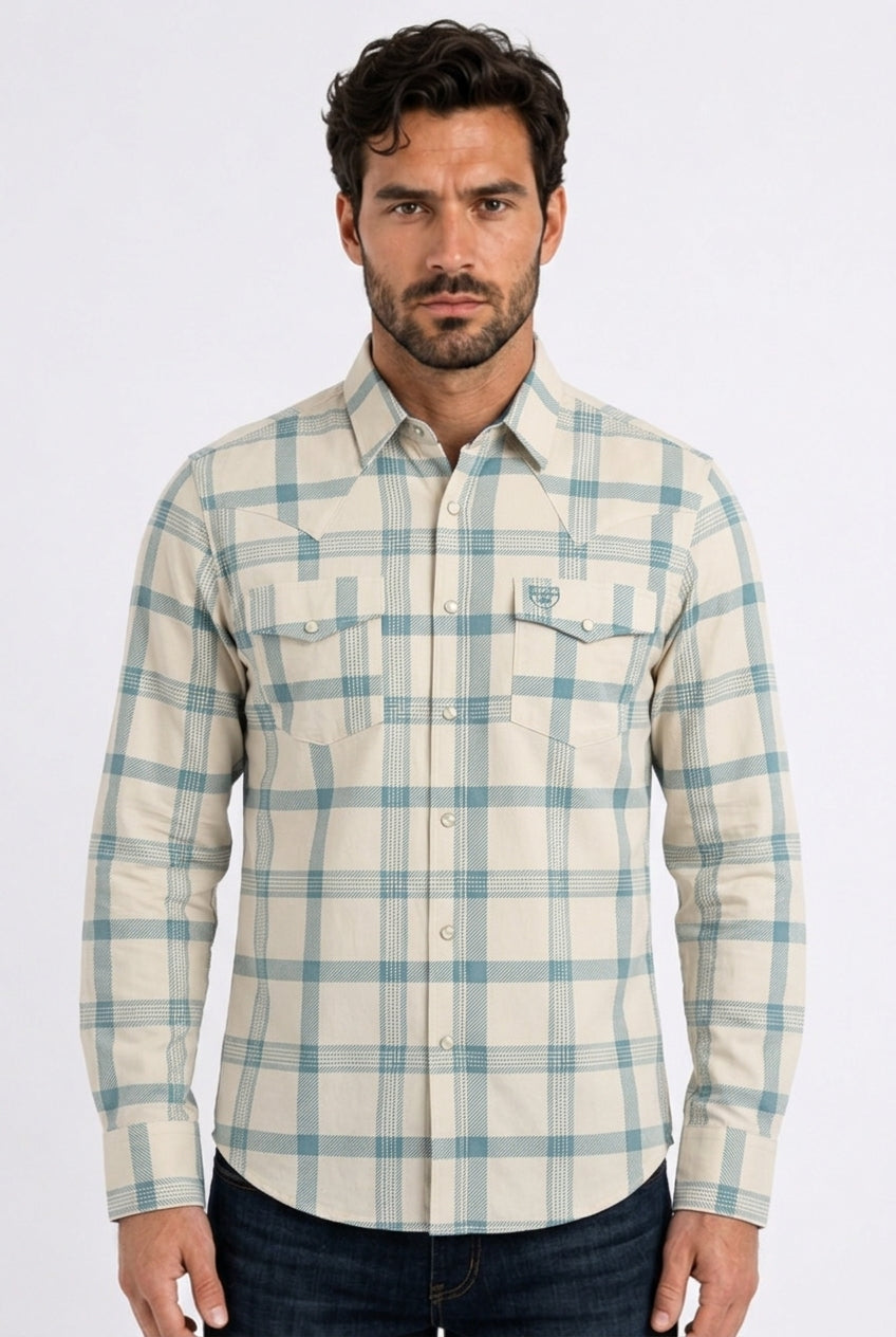 beige plaid western shirt men platini front