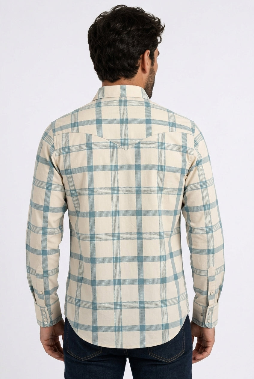 beige plaid western shirt men platini back