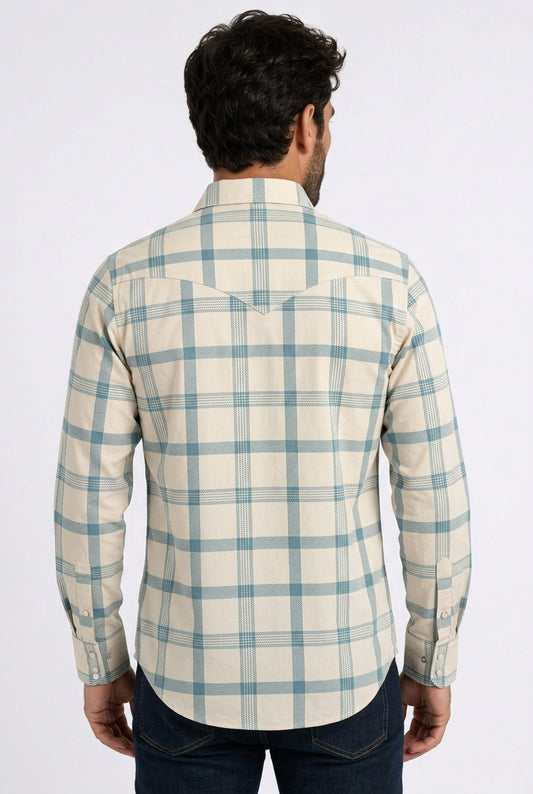 beige plaid western shirt men platini back